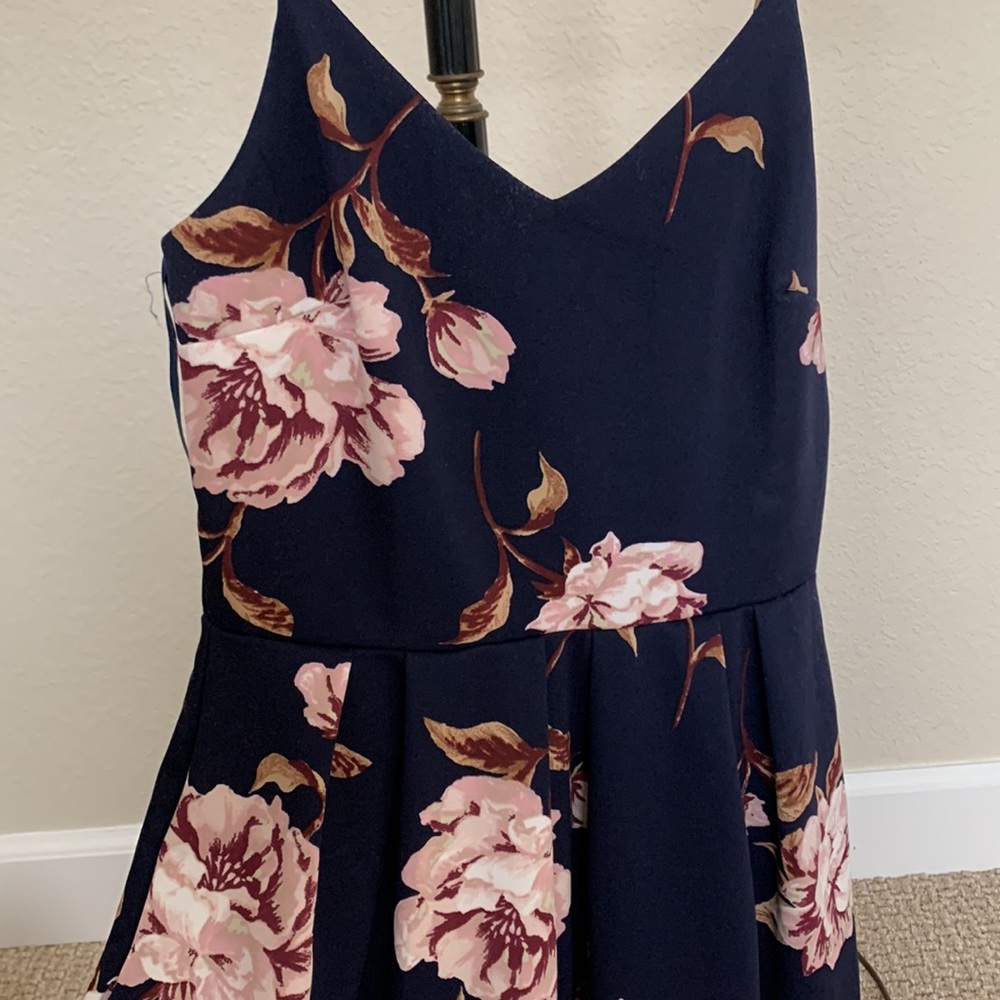 Monteau navy blue floral skater dress medium - Picture 2 of 8
